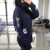 rowling embroidered pattern rock navy sweatshirt women 2021autumn winter long sleeve o neck pullover casual vintage hoodie tops