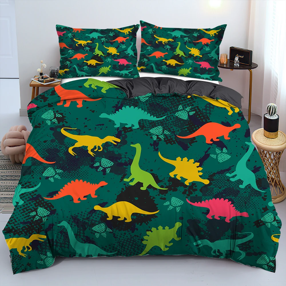 Cartoon Dinosaur Boys Kids 2/3pcs Bedding Set Duvet Cover With 1/2 Pillowcases Queen King Single Bed Qulit Cover Home Textiles images - 6