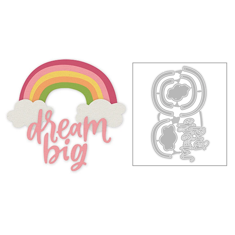 

2020 Hot New DIY Rainbow Cloud Lowercase Word Letter Dream Big Metal Cutting Dies Foil and Scrapbooking For Card Making no stamp