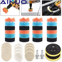 38pcs 3 buffing sponge polishing pad kit abrasive polisher drill adapter waxing compound tools accessory