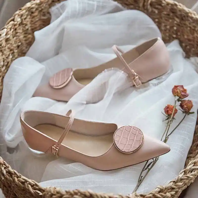 

Krazing Pot genuine leather sweet Mary janes shoes pointed toe med heel metal decorations buckle straps women dating pumps L15