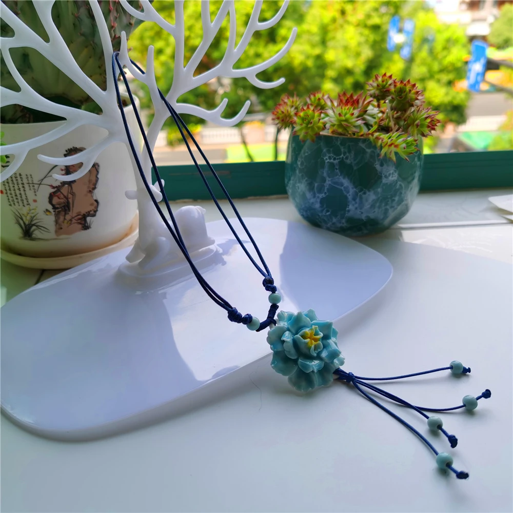 

Ladies jewelry ceramic pendant necklace, pure handmade top craft, blooming ceramic flower necklace pendant