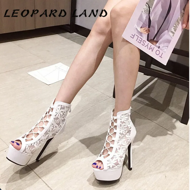Женские сетчатые босоножки LEOPARD LAND водонепроницаемые туфли на очень высоком