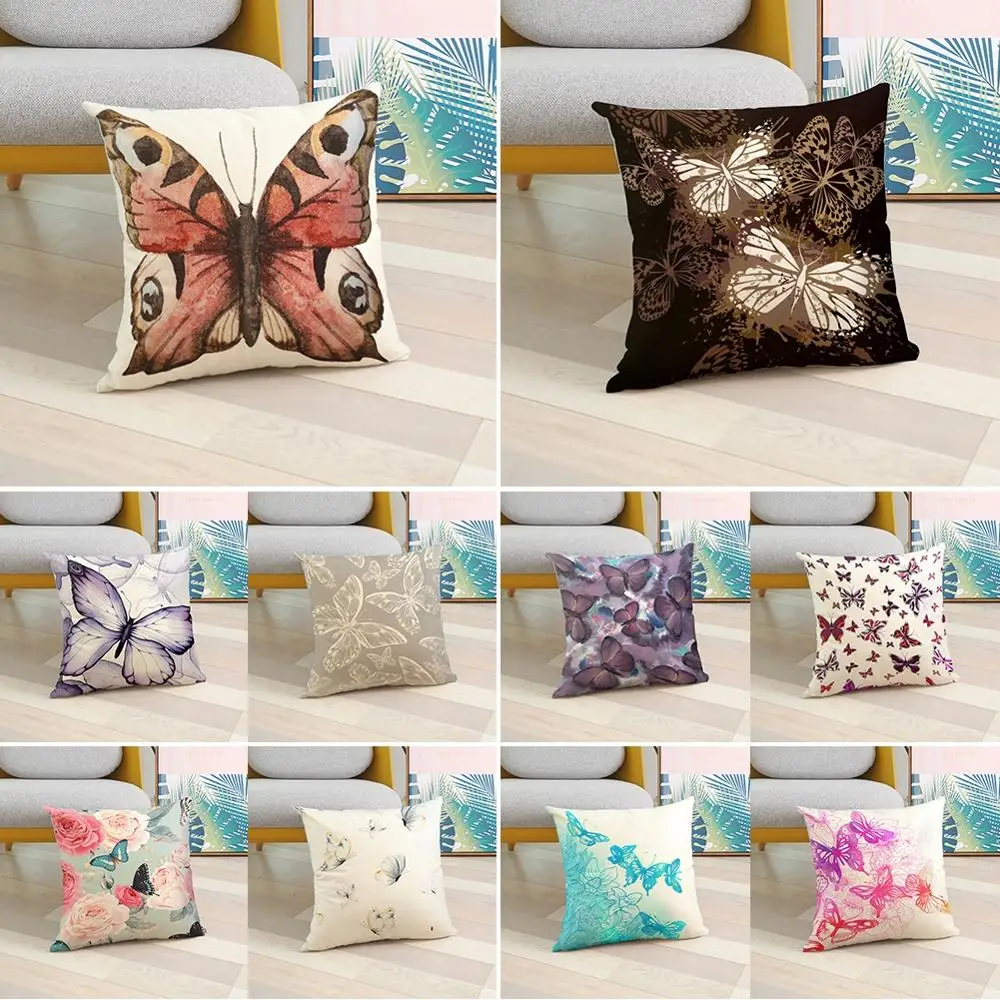 

High-quality New Pillowcase Butterfly Print Peach Skin Pillow Case Fashion Beautiful Home Decor Sofa Car Cushion Cover