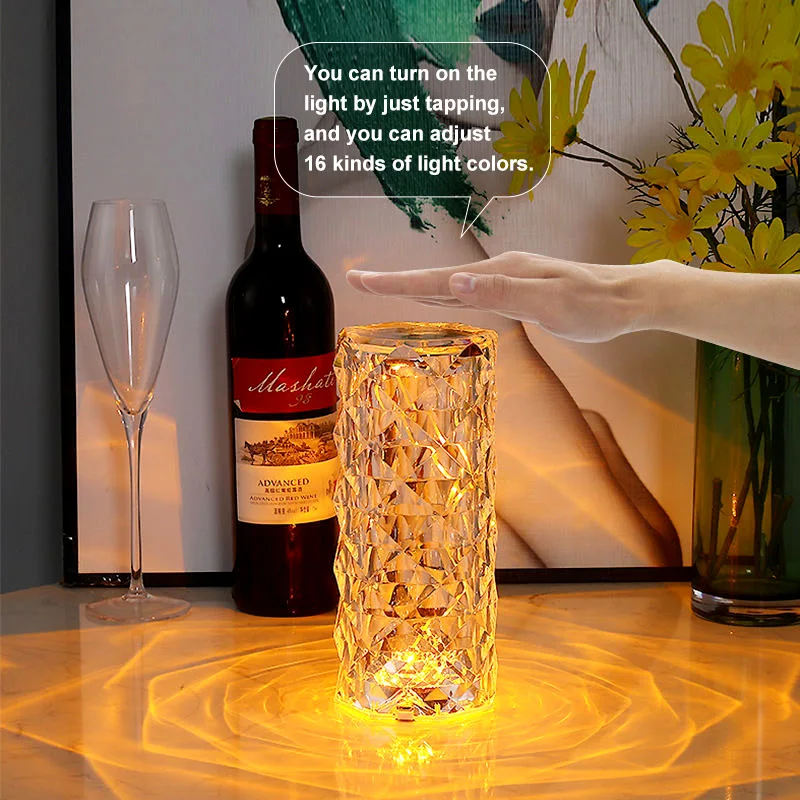 

Led Rose Crystal Desk Lamp Touch Atmosphere Table Lamp RGB color Diamond Light Decor Charging Touch Acrylic Crystal Table Lamp