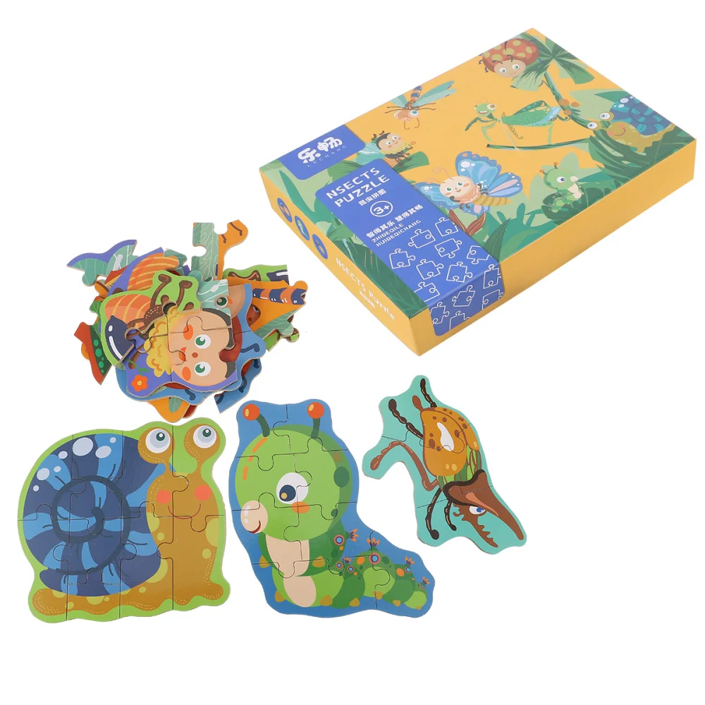 1 pc Wooden Puzzle Educational Cartoon Insect Theme Large Blocks Jigsaw Toy Puzzles Birthday Gift for Children Boys | Игрушки и хобби