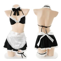 japanese lovely cosplay costumes anime school girl maid uniform women sexy lingerie bikini sleeping bra apron skirt leg ring set