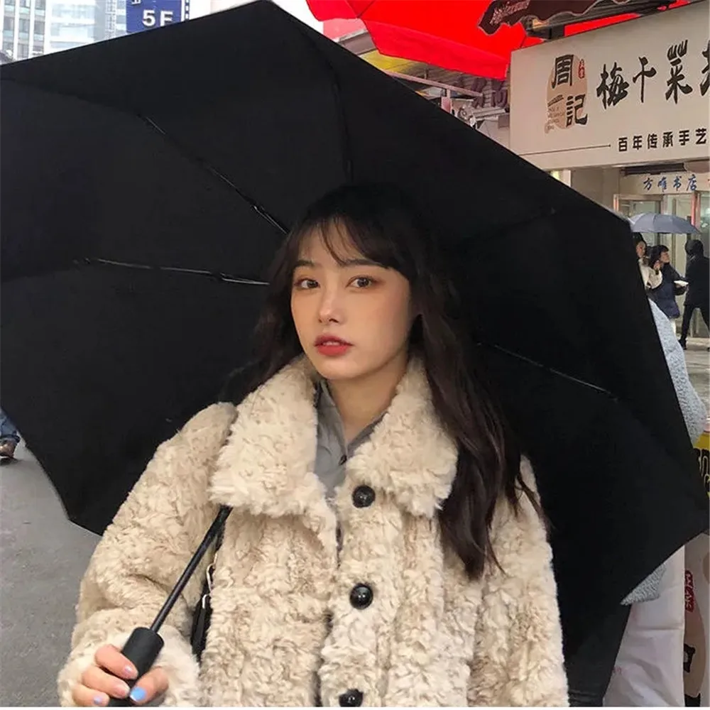 

Женская однобортная однотонная бежевая зимняя куртка из искусственного меха высококачественное пальто с отложным воротником большого раз...