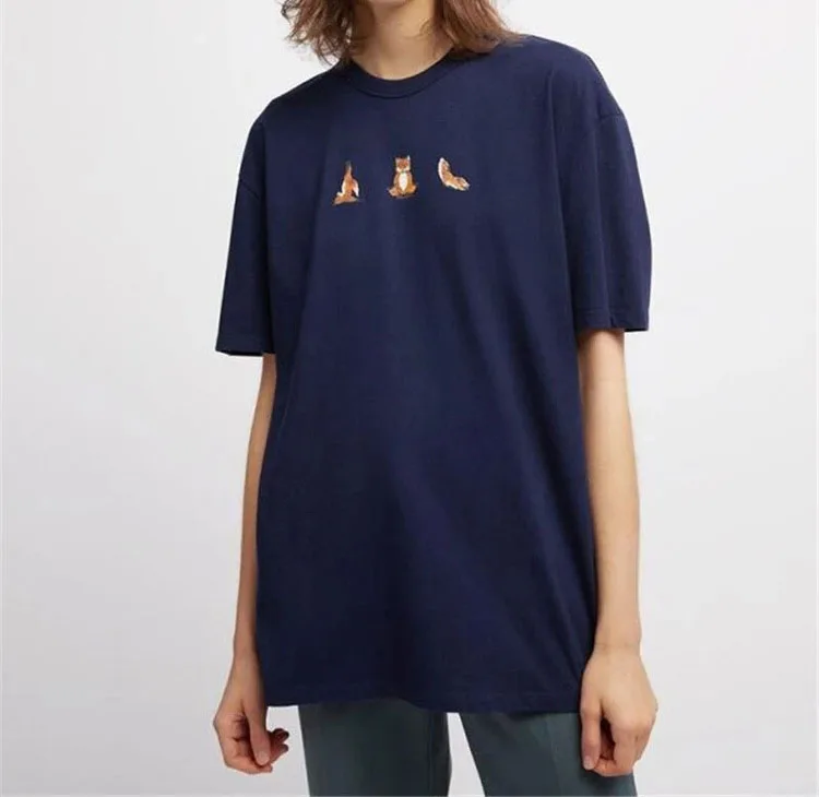 

21 Summer New Women's Three Little Yoga Digital Print Fox Round Neck Pure Cotton Short Sleeve T-shirt