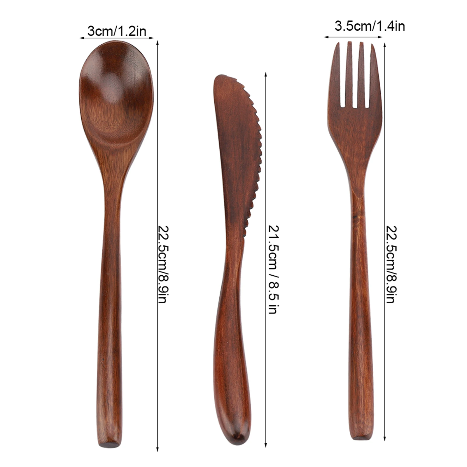 

TOPINCN 3Pcs/Set Japanese Portable Bamboo Dinnerware Set Knife Fork Spoon Dinner Tableware Set Cutlery Set With Cloth Bag