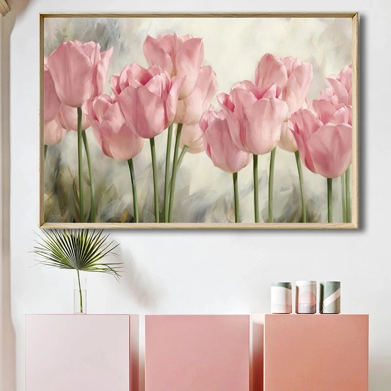 

Vintage Minimalist Pink Tulip Poster Flowers Canvas Painting Prints Nordic Floral Wall Art Pictures for Living Room Home Decor