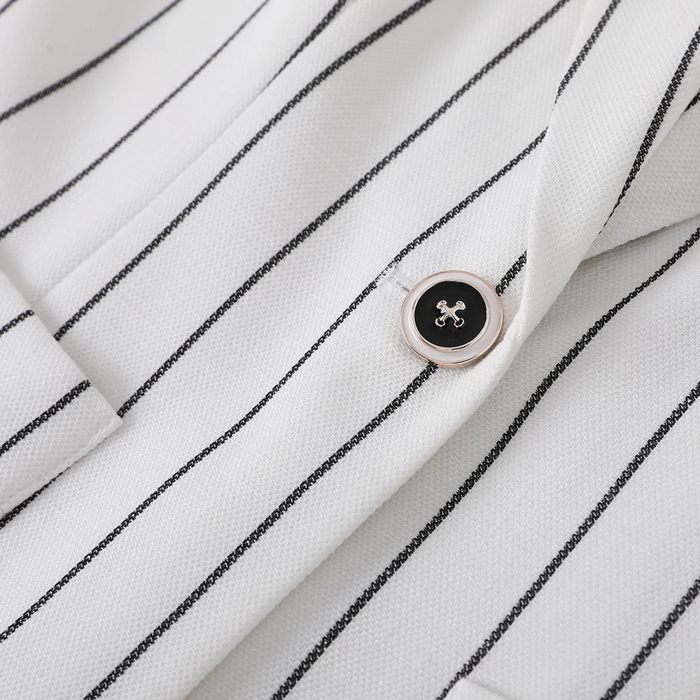 

2021SS New Elegant Pants Suit Women Business Black Striped Half Sleeve Blazer And Trousers Office Ladies Plus Size 5XL Work Wear