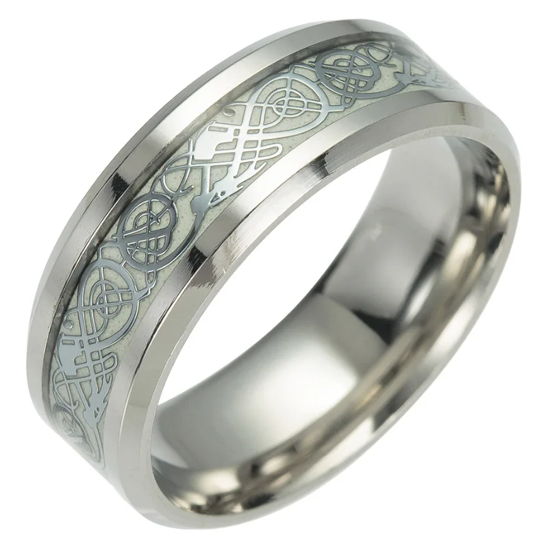 

2021 explosion model titanium steel night light dragon ringefall fluorescent new jewelry ring