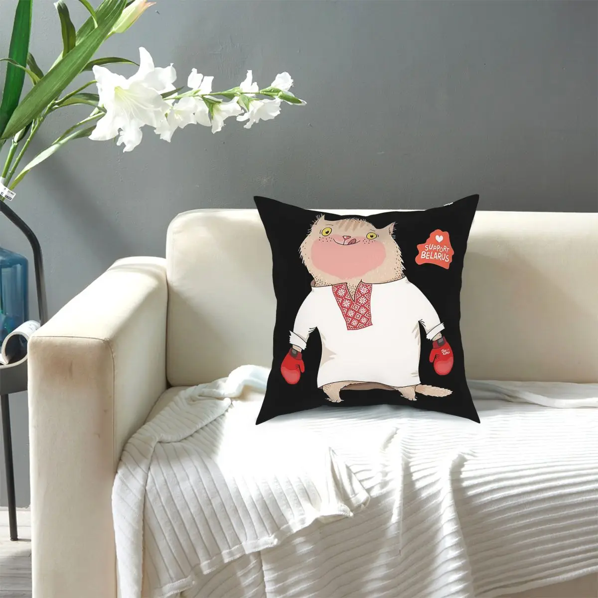 

Support Belarus Funny Cat Square Pillow Case Cushions for Sofa Casual Pillowcase