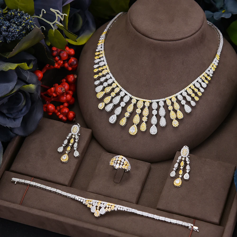 

GODKI Fashion Waterdrop 4pcs DUBAI Jewelry Set For Women Party Gift Indian Jewelry Set Cubic Zircon Nigeria Wedding Jewelry Sets
