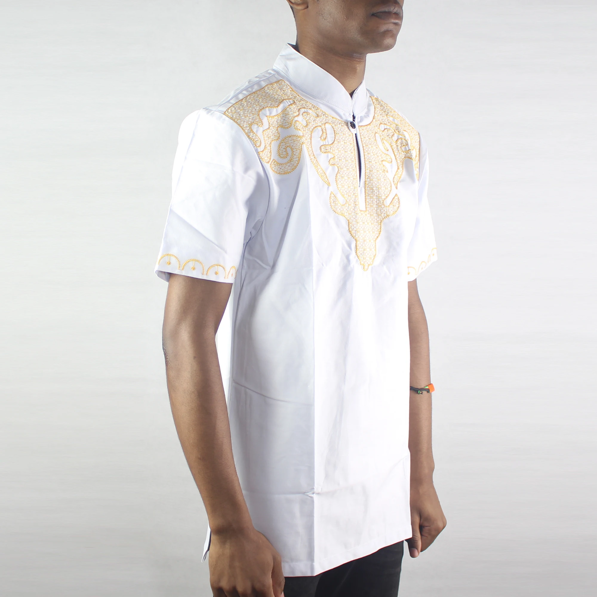 

Muslim T-shirt Mens Caftan Arabic Embroidery Black man Attire African Tops