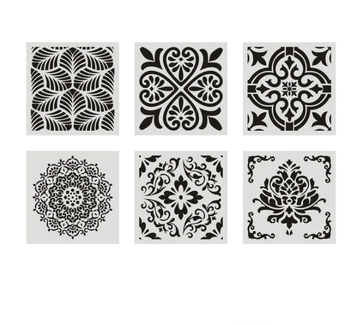 6pcs/set Mandala 15 *15cm mold DIY home decoration drawing template laser cutting wall template painting tile tiles stencil