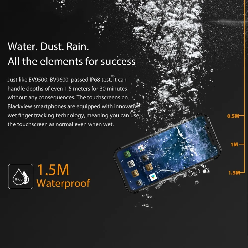 Blackview BV9600 водонепроницаемый мобильный телефон Helio P70 Android 9,0 4 Гб ОЗУ 64 Гб ПЗУ 6,2" 19:9 AMOLED 5580 мАч прочный смартфон