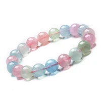 natural colorful morganite quartz beryl bracelet clear round beads stretch women men 8mm 9mm 10mm 11mm 12mm 13mm aaaaa