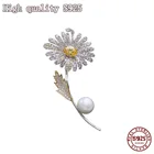 Серебряная булавка S925, модные ювелирные изделия, изысканная новая инкрустированная цирконием, ювелирные украшения в форме цветка, булавка с гальваническим жемчугом