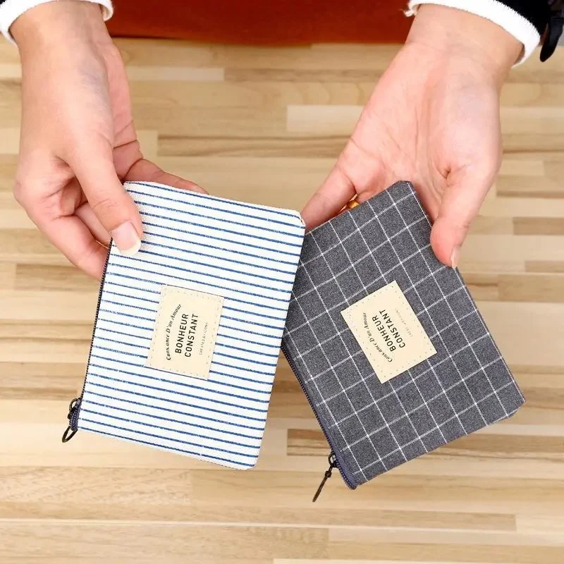 

Men Women ID Card Holder Canvas Zipper Mini Coin Purse Credit Card Holder Stripe Fashion Business Card Case Casual Card Bag