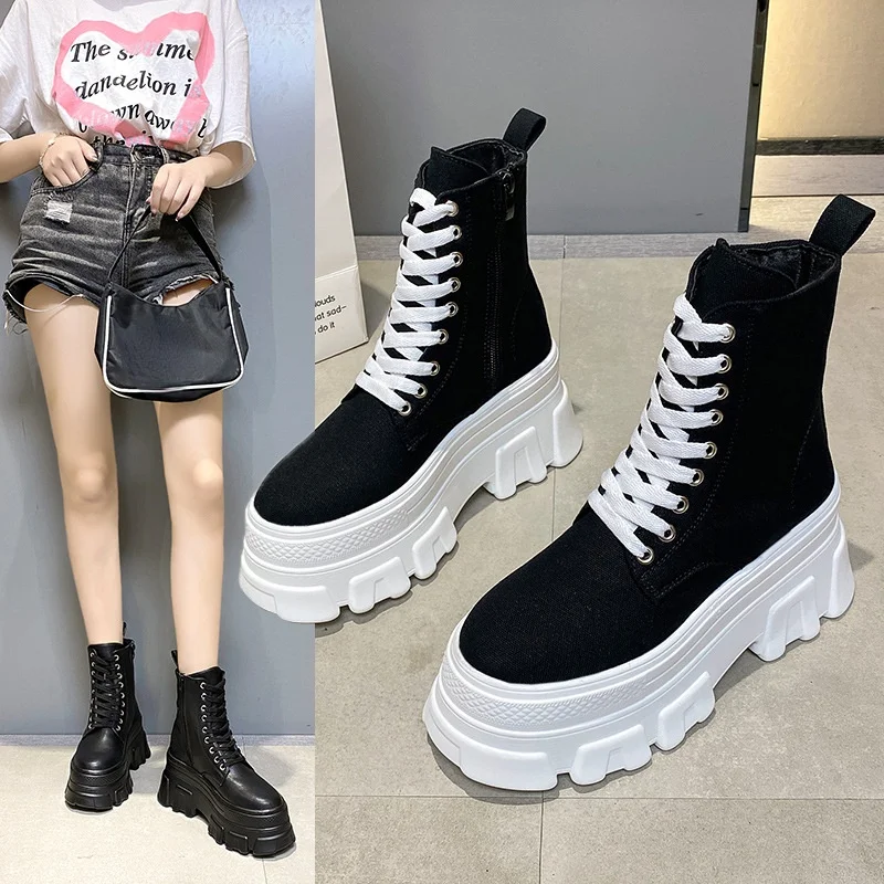 

2021 Brand Women's Shoes High Heel Boots Round Toe Zipper Clogs Platform Boots-Women Fashion Stiletto Mid Calf Rock Autumn