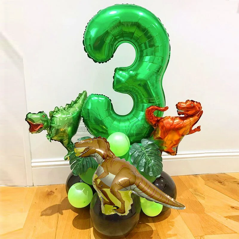 

21pcs Jungle Dinosaur Party Balloons Set Mini Dinosaur Balloon Green number Ballon Kids 1 2 3 4 5 Year Birthday Party Decoration