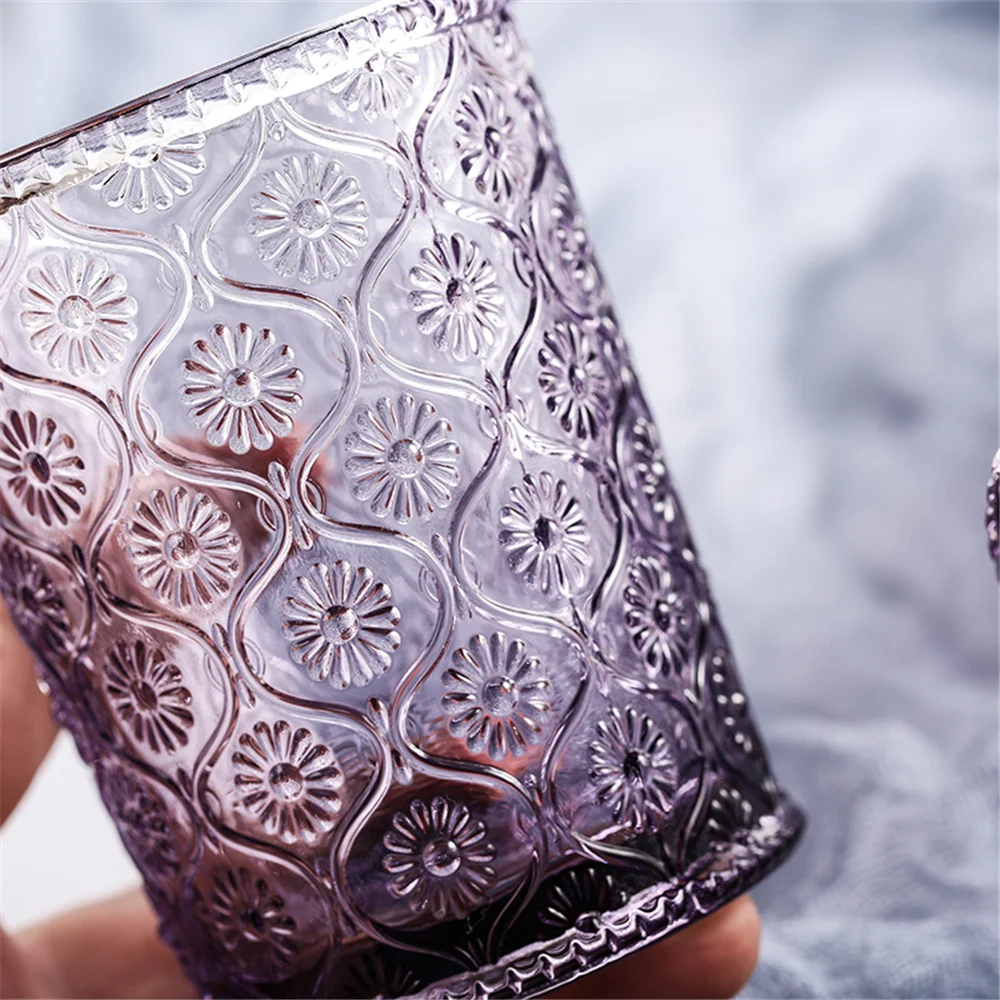 Фиолетовая стеклянная чашка с маргариткой Ins рельефные чашки для воды вина сока