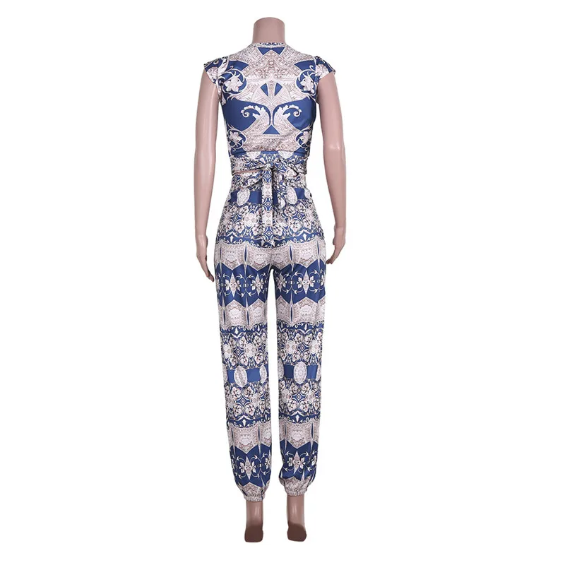 

Fashion two piece set 2021 women printed crop top+full pant ensemble femme office matching sets Streetwear 2 piece set for women