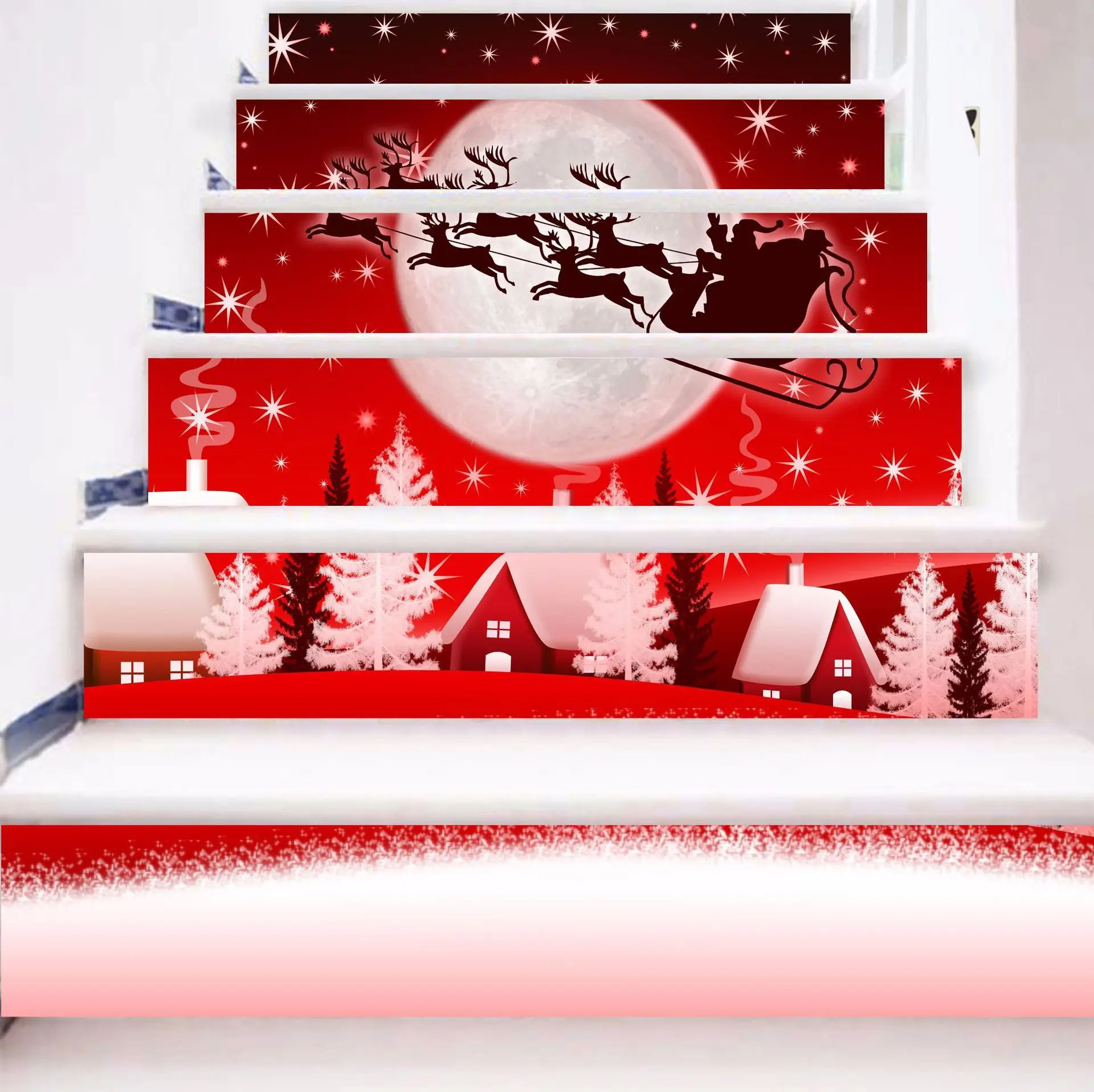 

SLT017 Christmas snow man 3D Simulation Stair Sticker Waterproof Fashion Creative Step Decoration 6pcs*100cm*18.5cm
