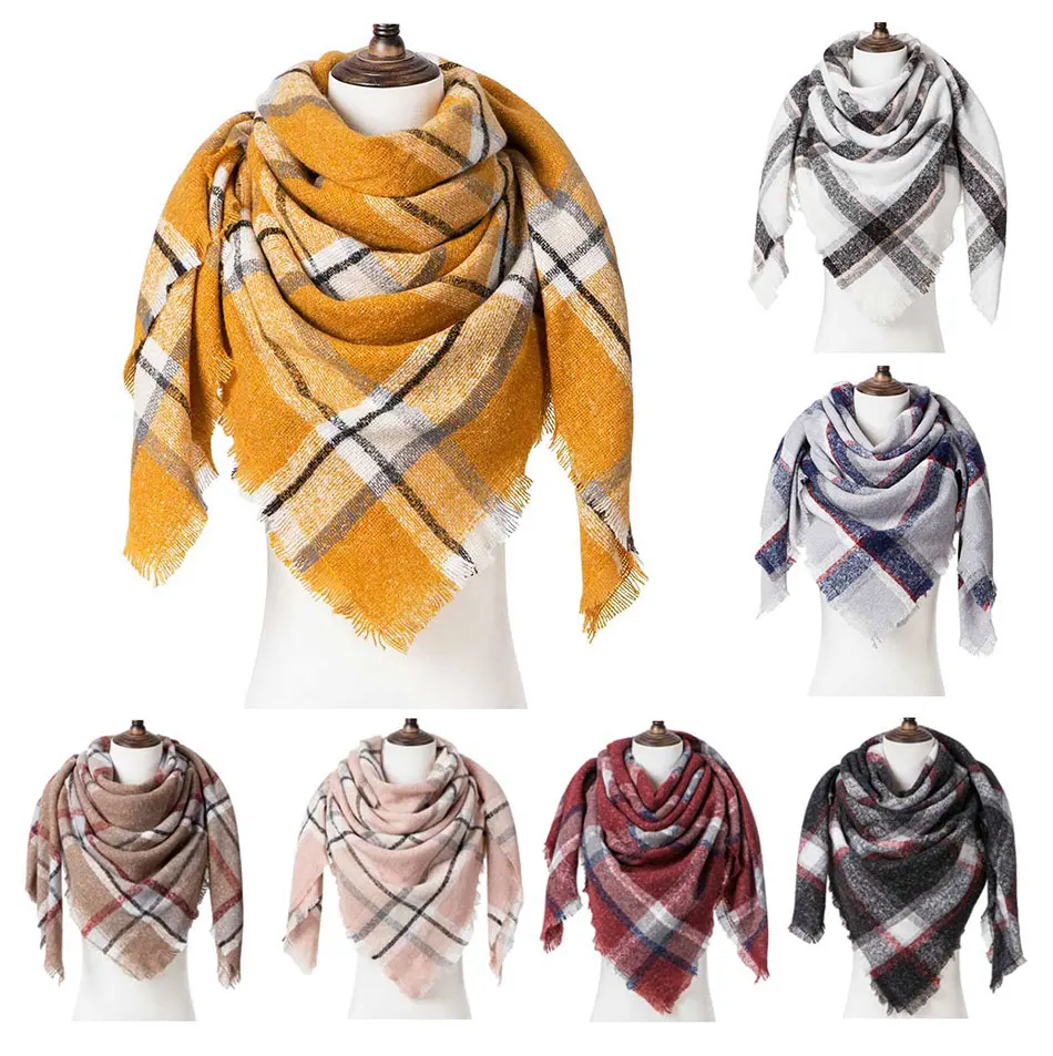 Wish Club женский зимний теплый шарф шаль для женщин модные клетчатые треугольные кашемировые вязаные шарфы для женщин