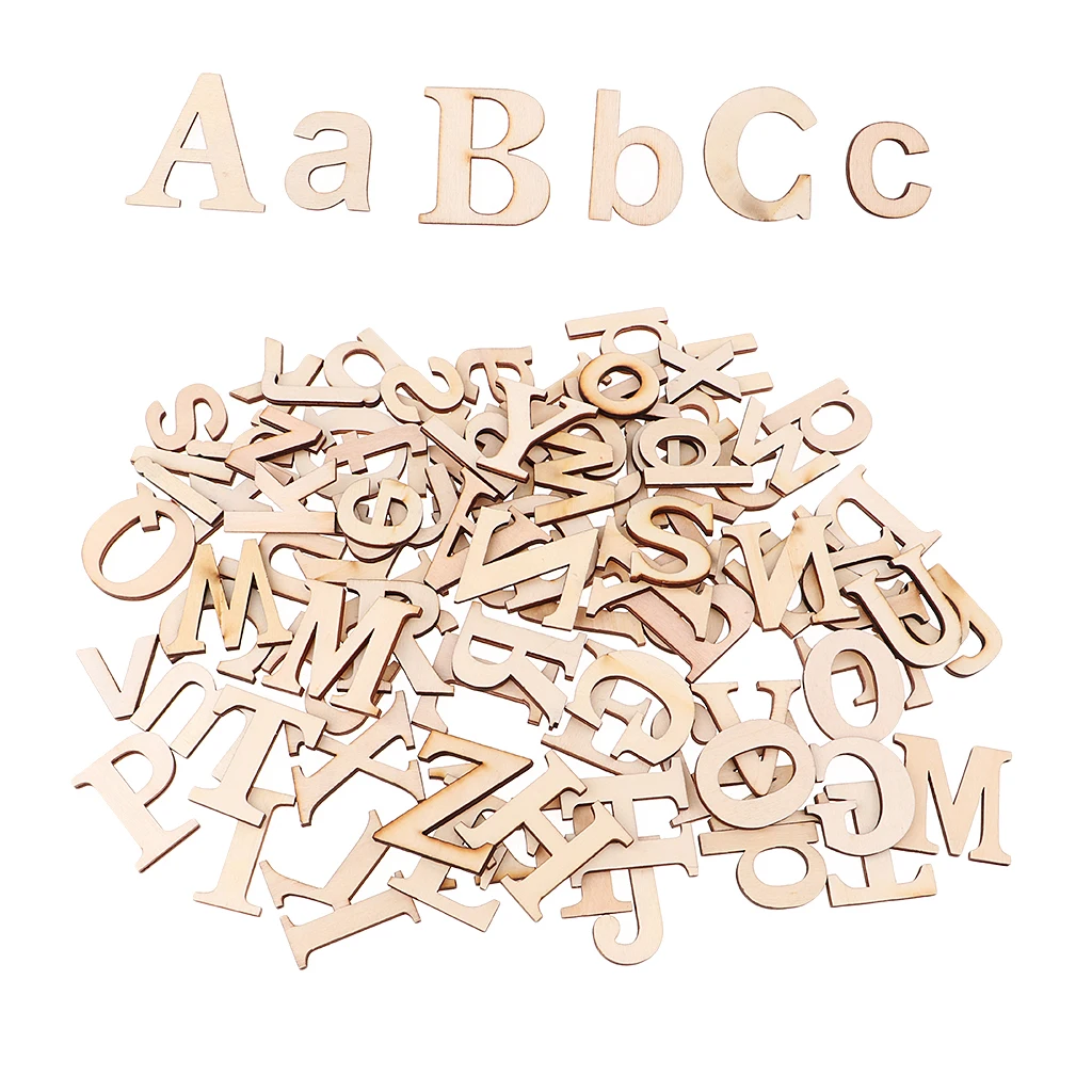 

52 Pieces Unpainted A-Z Alphabet Capital Lower Case Letters Unfinished Wood for Kids Educational Toys