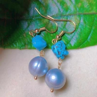 natural white freshwater baroque pearl blue turquoise gold earrings freshwater carnival ear stud beautiful christmas