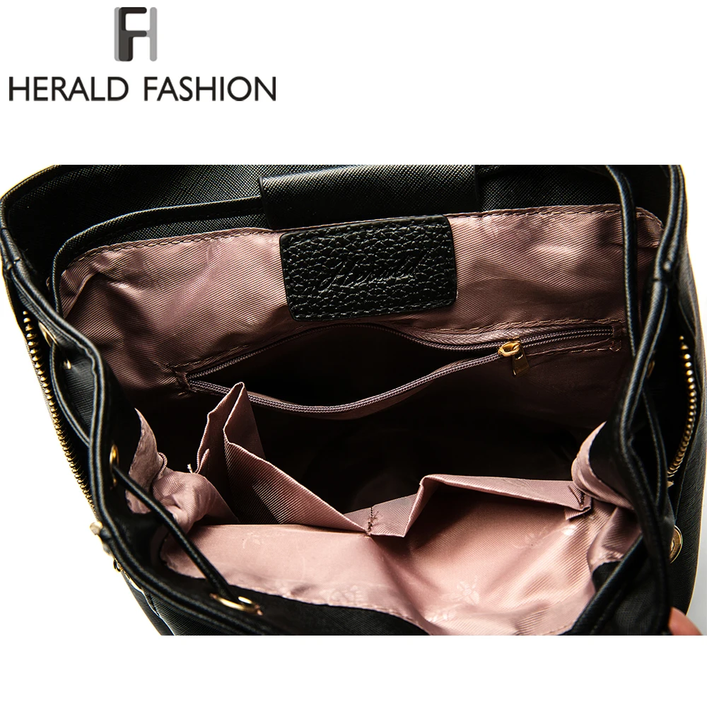 Herald Fashion Quality Women Leather Backpack Female Mochila Escolar School Bags For Teenagers Girls Causal Lady's Travel Bag |