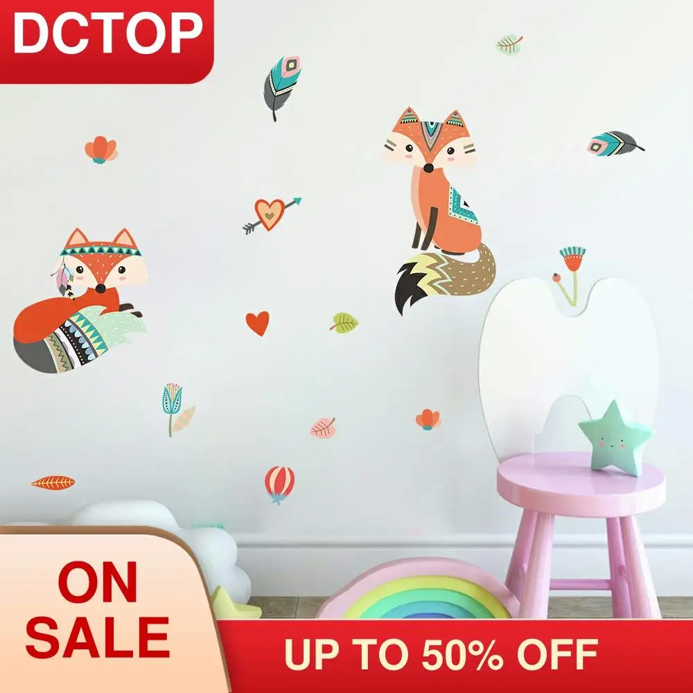 Милые наклейки на стену с изображением лисы животные перо любовь искусство