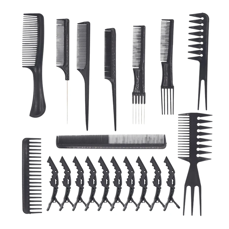 

10PCS Hair Stylists Professional Styling Comb Set Variety Pack Great for All Hair Types ,with 10 Clips