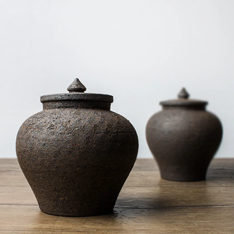 Банка для хранения чая ручной работы керамическая грубая печать держатель зерен