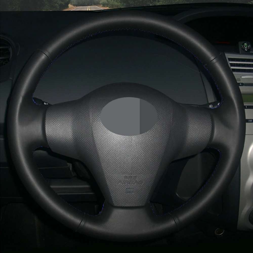 Чехол рулевого колеса автомобиля черная натуральная кожа ручной работы для Toyota