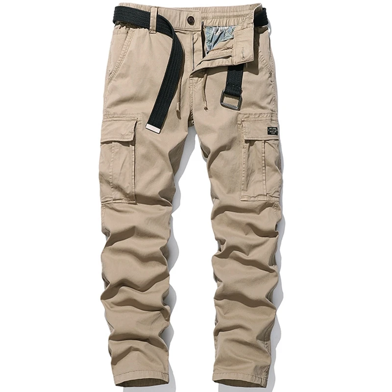 

AIOPESON 2021 Four Seasons New Mens Overalls Loose Multi-pocket Stretch Trousers 95% Cotton Fashion Sports Men's Cargo Pants
