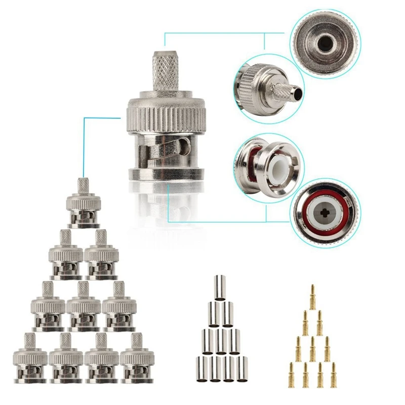HOT-1Set Коаксиальный Rf/Bnc обжимные инструменты для Rg58/Rg59/Rg6 с 10 шт. Bnc разъем обжимной разъем Набор
