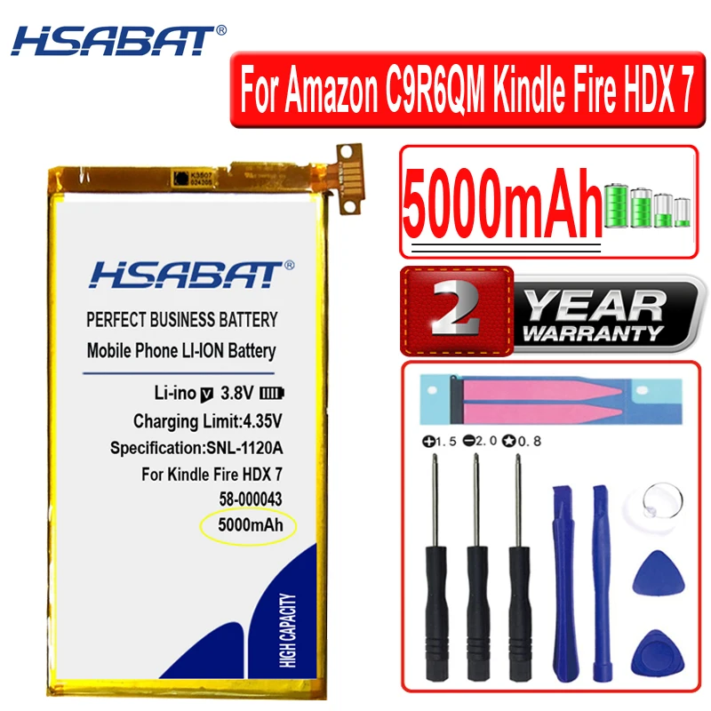 

HSABAT 5000mAh 58-000043 S12-T1-S 26S1004-A S12-T1 S12-T1-L Battery for Amazon C9R6QM Kindle Fire HDX Kindle Fire HDX 7