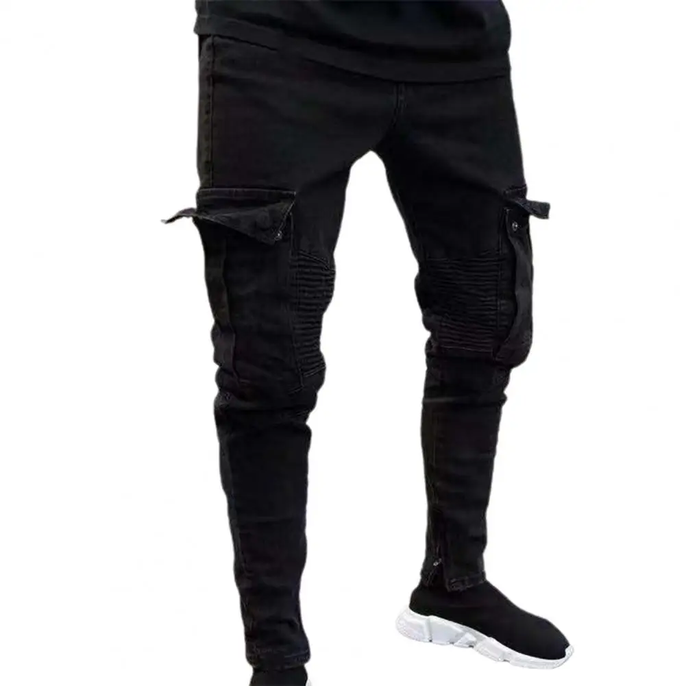 Dropshipping!! New Men Jeans Biker Pants Ripped Denim Skinny Male Trousers for Men