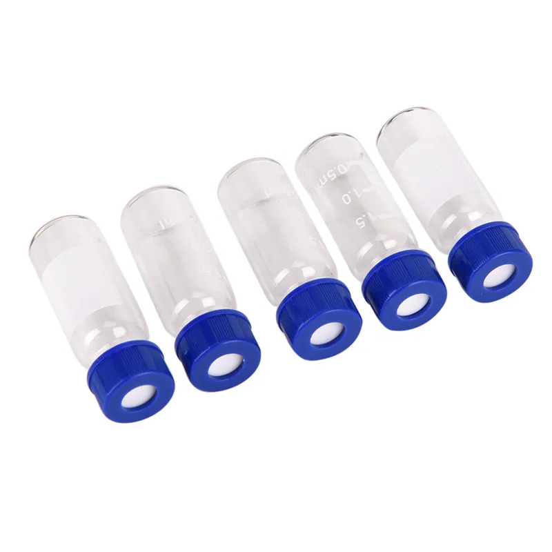 

5 Pcs Blue Screw Cap Sample Vials Plastic Lid Graduated Round Glass Reagent Bottle Screw On Cover Graduation Lab Supply