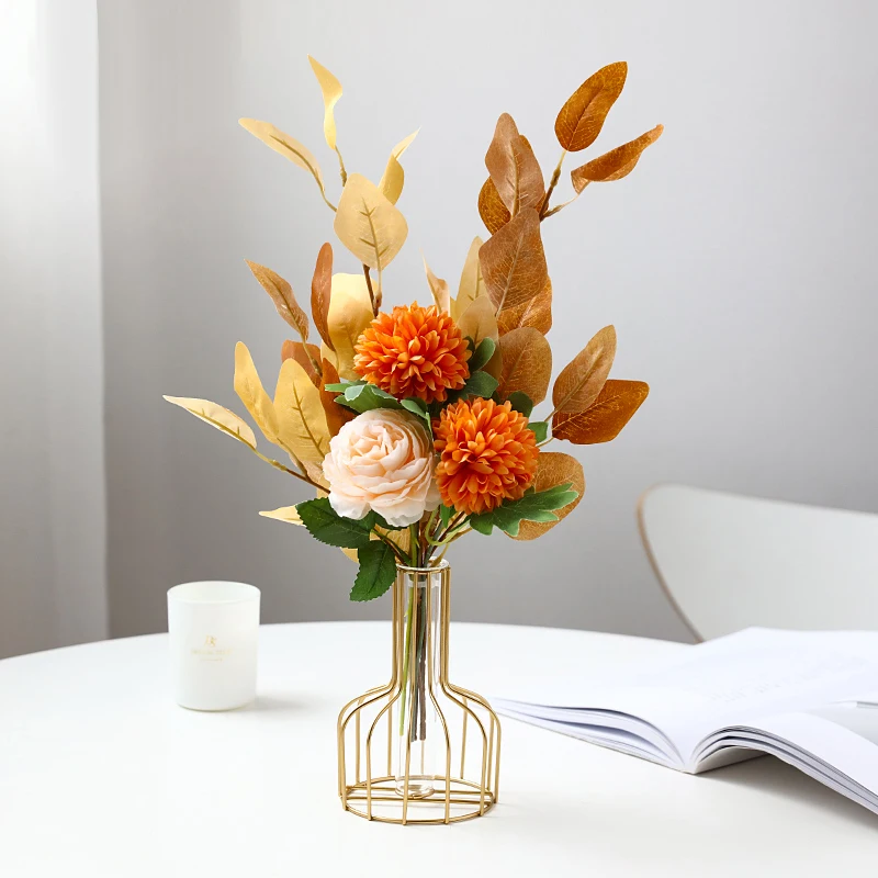 

Nordic Decorative Glass Vase + artificial flowers for home living room decor Dried flowers bottle wedding decoration