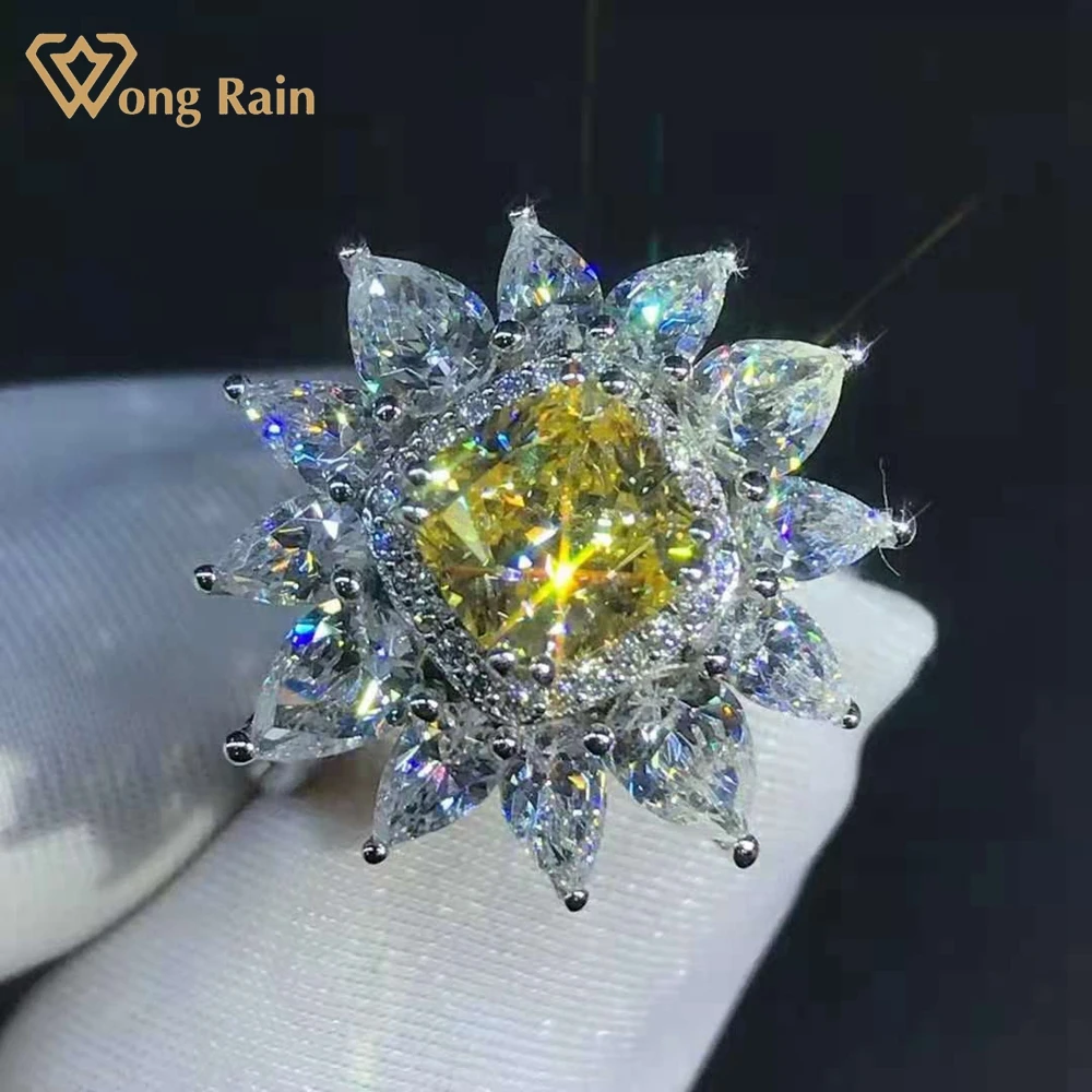 Wong Rain Luxury 925 Sterling Silver Flower Shape 2 CT D Created Moissanite Wedding Romantic Rings Customized Rings Fine Jewelry