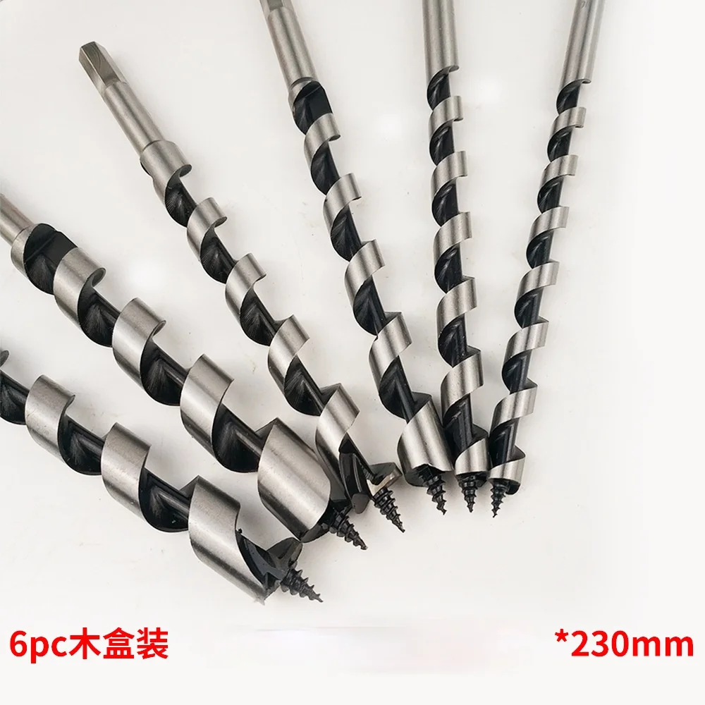 6Pcs Auger Drill Bits Wood Carpenter Masonry Wood Drills Set for woodworking 230mm Long 6/8/10/12/16/20mm