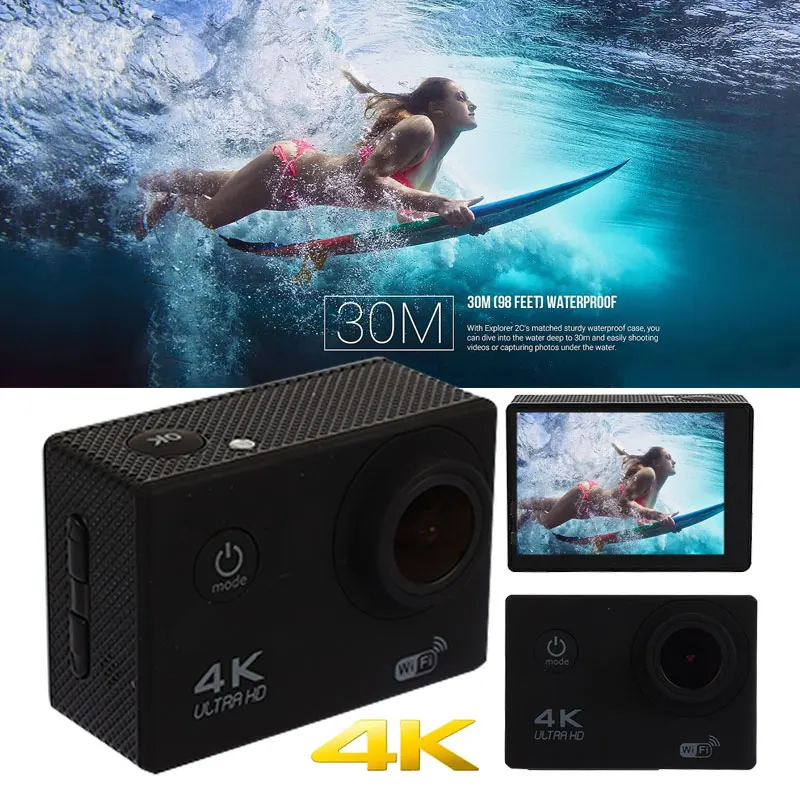 Распродажа, портативная экшн-камера, Спортивная камера, 4 K, Full HD, водонепроницаемая, 2 дюйма, LTPS экран, 1080 P, DV видеокамера с wifi аксессуарами
