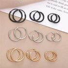 Простые круглые серьги-кольца 3 размера в стиле панк для женщин и девочек, круглые геометрические серьги в стиле хип-хоп золотого цвета, ювелирные изделия
