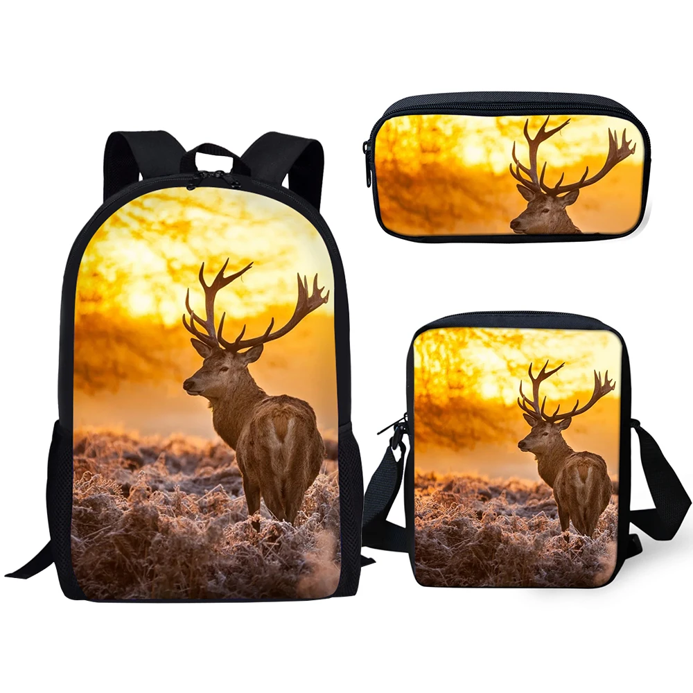HaoYun Children 3PCs Set Backpack Fantasy Deer Pattern School Bags Cartoon Animal Painting Students Backpack/Flaps Bags/Pen Bags