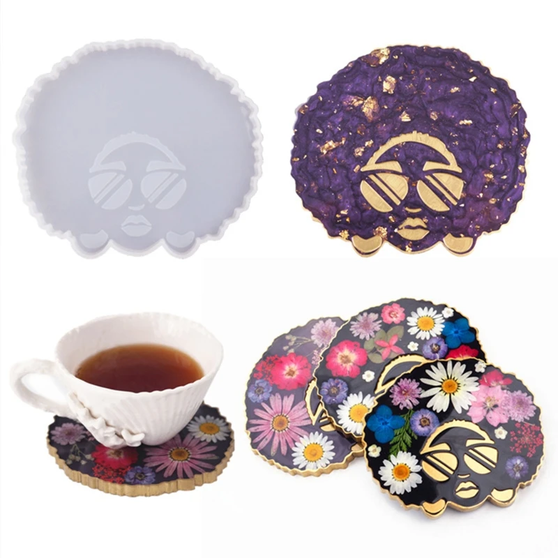 

Afro Female Epoxy Resin Mold Tea Mat Human Head Coaster Tray Silicone Mould DIY R2LE